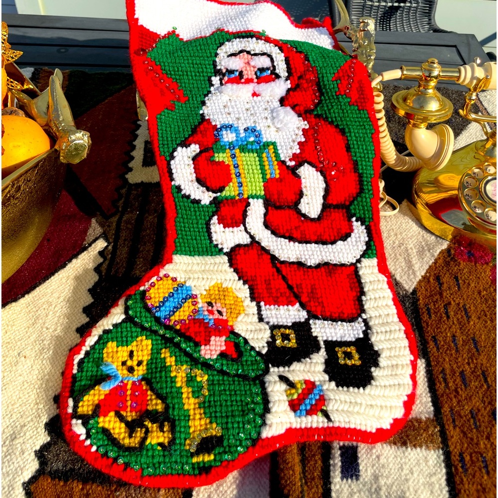 Christmas Stocking New BUCILLA Needlepoint SANTA with Toys 60547 Jumbo Stocking